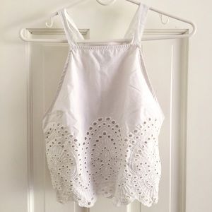 ABERCROMBIE WHITE EYELET HALTER TOP
